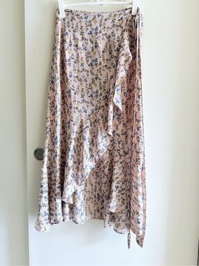 Floral Wrap Midi Skirt in Light Pink